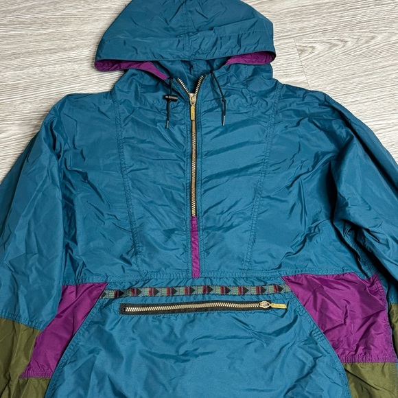 LL Bean Windbreaker Jacket Mens Pullover Aztec Hooded Anorak Vintage 90s Sz XL - Picture 5 of 12